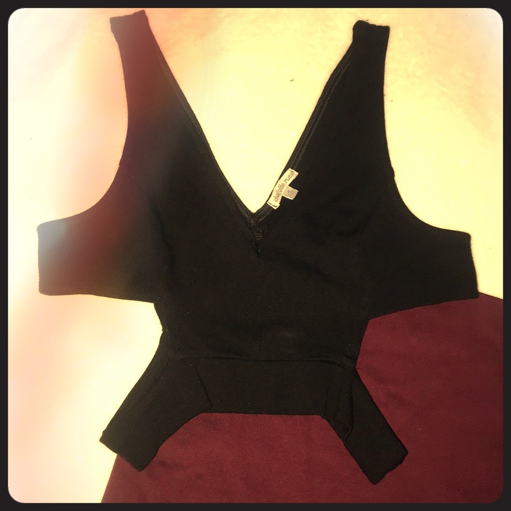 Burgundy Mini Skirt & Black Cut Out Crop Top(set)